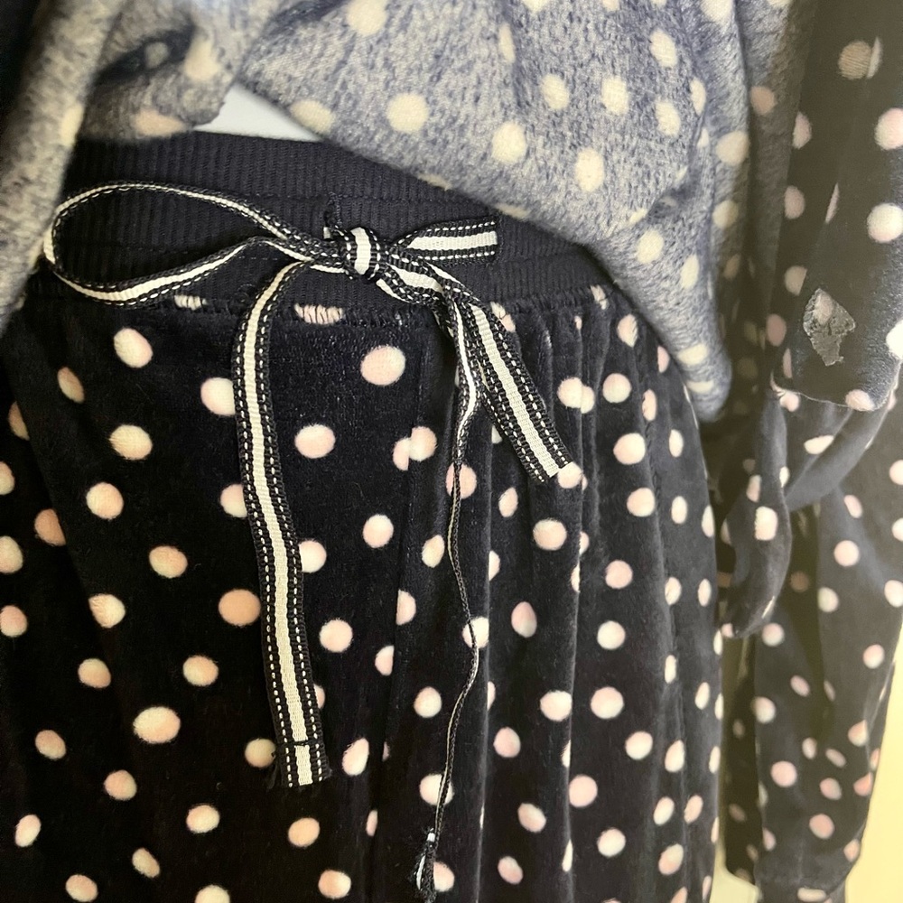 Nautica Pajama Set Navy and Pink Polka Dot Silky Stretch Fleece Size L - Picture 5 of 9